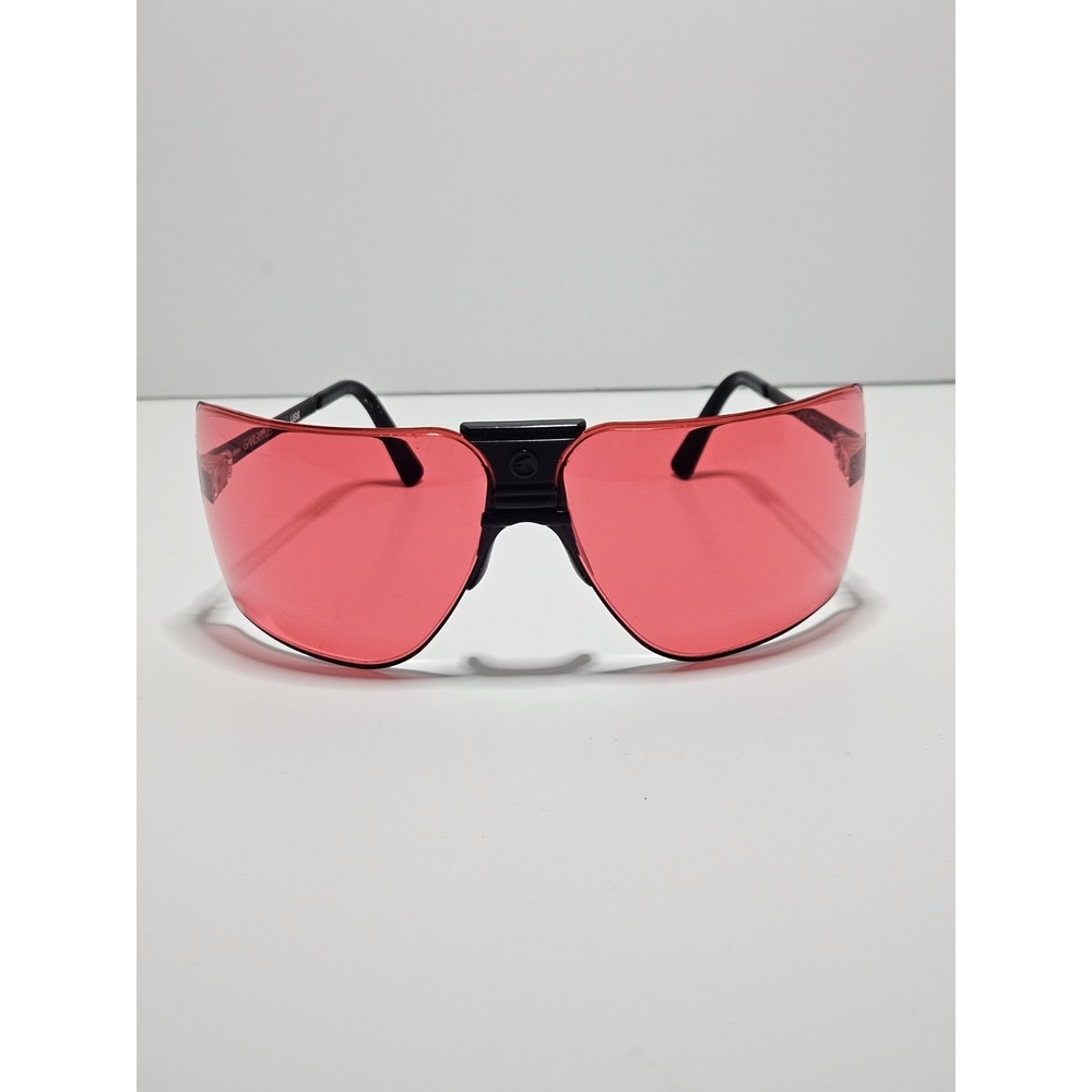 Vtg Gargoyles Classic 85mm Sunglasses Black Frame Red Vermillion Shield USA Case